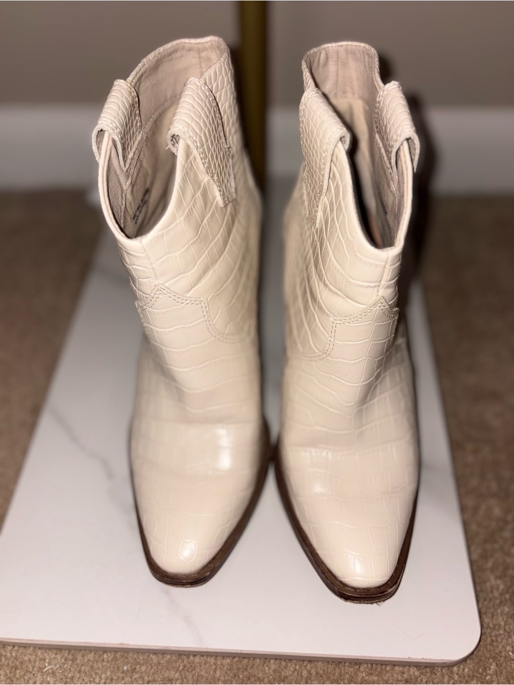 Chinese Laundry Cream Bonnie Croc-Embossed Ankle Boots
